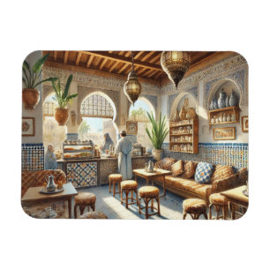 Kafe i Casablanca Marockos vattenfärgsfärg Magnet