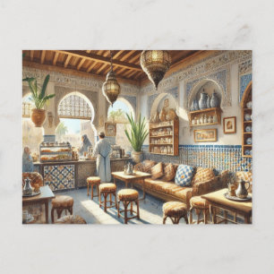 Kafe i Casablanca Marockos vattenfärgsfärg Vykort