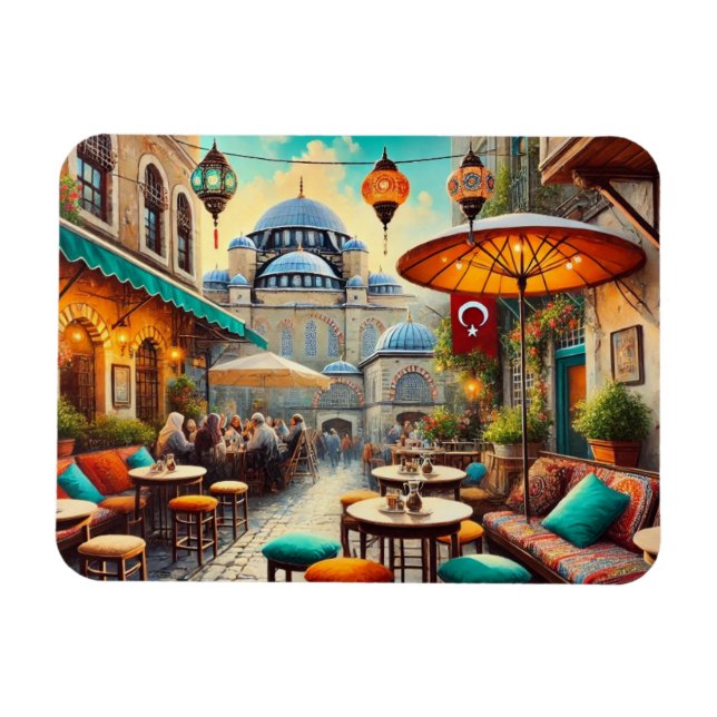 Kafe i Istanbul vattenfärgsfärg Magnet (Horisontell)