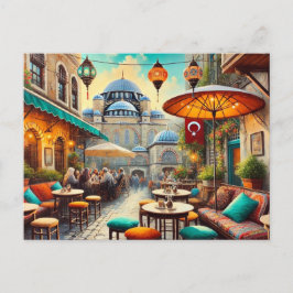 Kafe i Istanbul vattenfärgsfärg Vykort