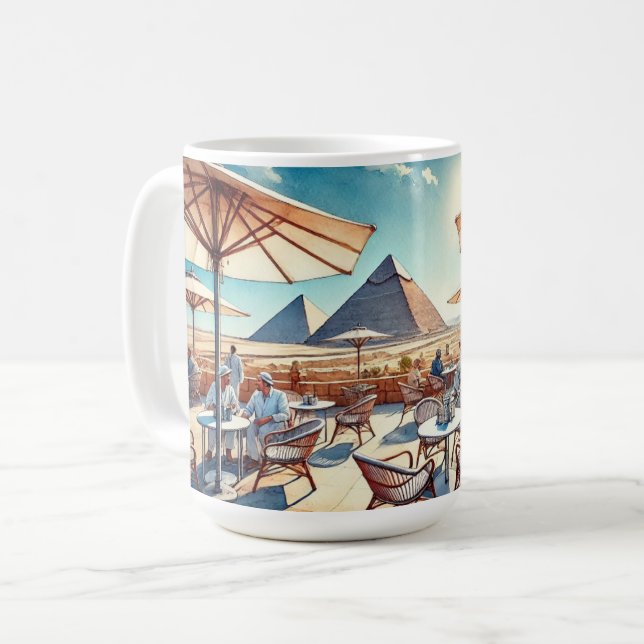 Kafe i Kairo Egypten Giza Pyramids Kaffemugg (Framsida vänster)