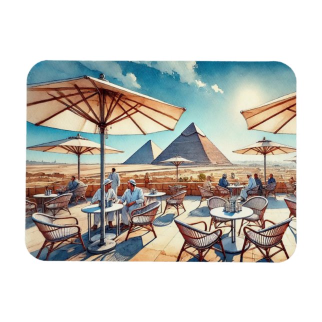 Kafe i Kairo Egypten Giza Pyramids Magnet (Horisontell)