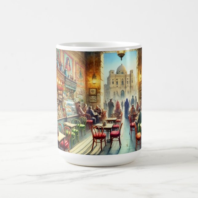 Kafé i Kairo Egypten - vattenfärgsfärg Kaffemugg (Center)