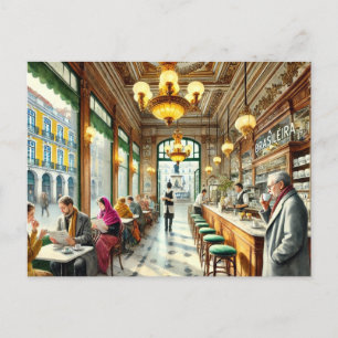 Kafé i Lissabon - vattenfärg Vykort