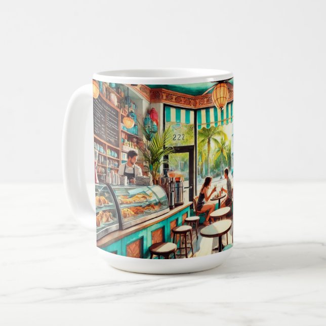 Kafe i Miami Watercolor Kaffemugg (Framsida vänster)