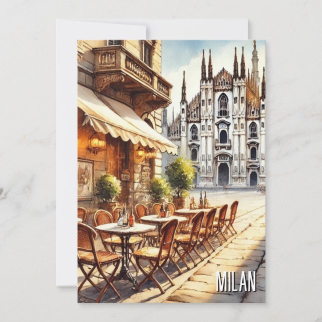 Kafe i Milan Watercolor Painting Mugg Julkort (Framsida)