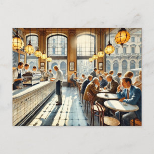 Kafe i Milan Watercolor Painting Mugg Vykort