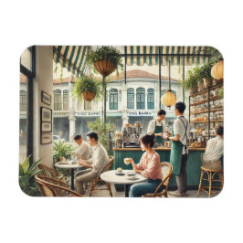 Kafe i Singapore - färgmålning av vattenfärg Magnet