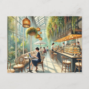 Kafe i Singapore - färgmålning av vattenfärg Vykort
