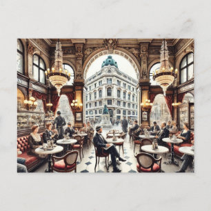 Kafe i Wien - Österrikes vattenfärgsfärg Vykort