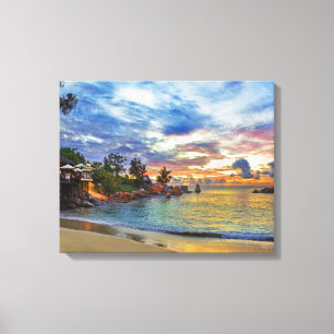 Kafé on Tropical Beach at Sunset Canvastryck