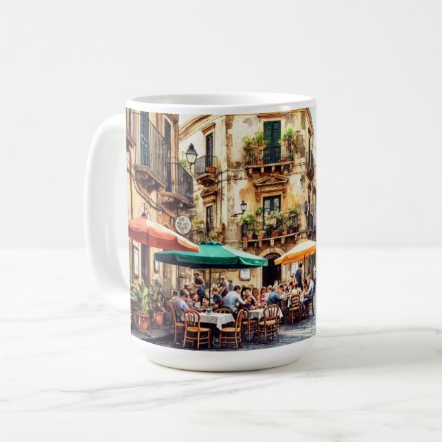 Kafe på Siciliens Italien Kaffemugg (Framsida vänster)