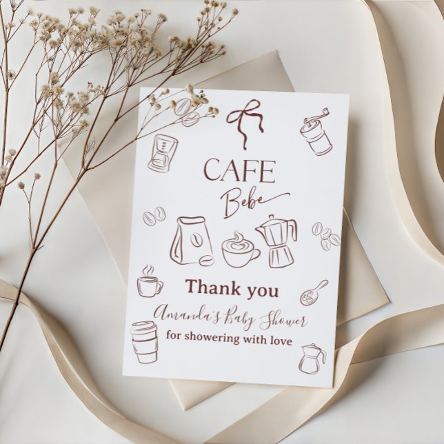 Kafé Tema Café Bebe Brewing Bow Baby Shower Tack Kort (Skapare uppladdad)