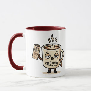 Kafé Vaken Söt Sömnig Kaffe Maskot Illustration Mugg