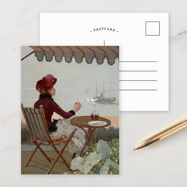 Kafé vid havet | Jean Béraud Vykort (Skapare uppladdad)