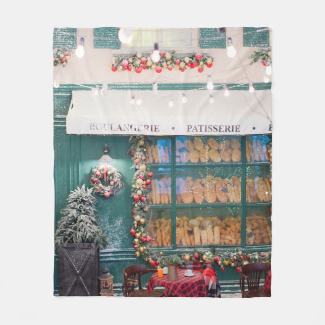 Kafébageriets utsida med juldeco fleecefilt (Framsidan)