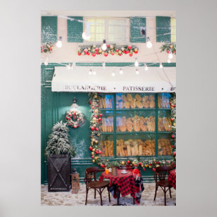 Kafébageriets utsida med juldeco poster