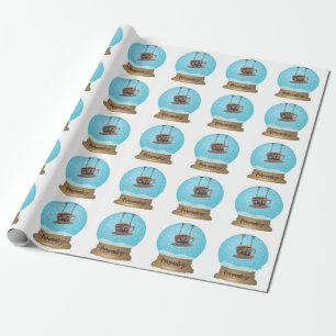 Kaféskylt med snö-glob papper omslutning presentpapper