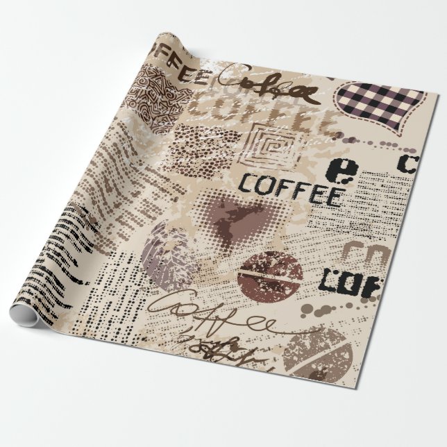 Kaffe. Abstrakt kaffe mönster på bruna bakgårdar Presentpapper (Utrullad)