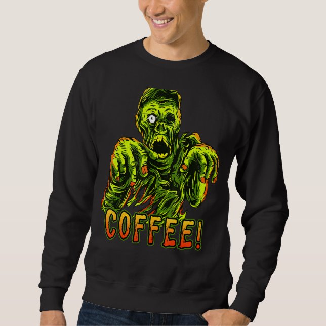 Kaffe Addict Zombie & Coffee Halloween 1 Lång Ärmad Tröja (Framsida)