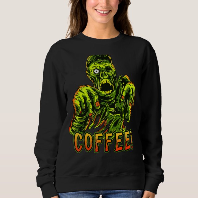 Kaffe Addict Zombie & Coffee Halloween 1 T Shirt (Framsida)