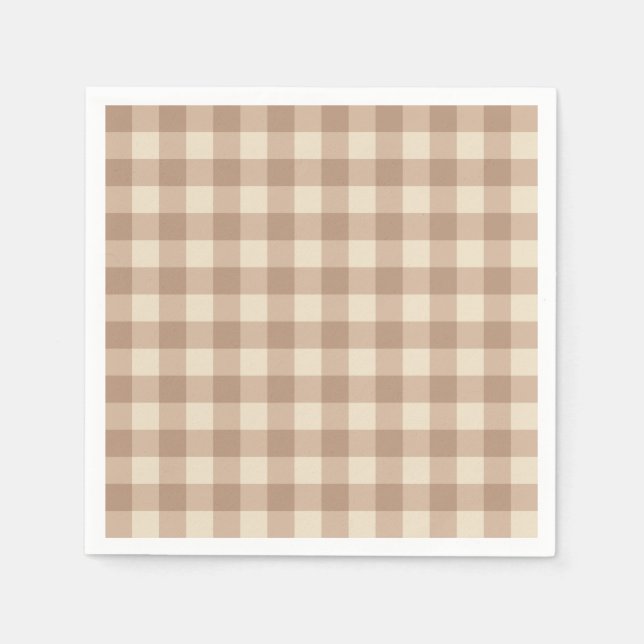 Kaffe Aesthetic Beige och White Gingham Mönster Pappersservett (Framsidan)