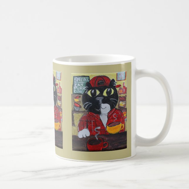 Kaffe Älskare Barista Cat Folk Art Kaffemugg (Höger)