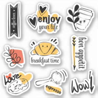 Kaffe Älskare Bläck Sketch Klistermärken