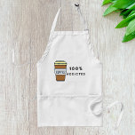 Kaffe Älskare design 100 % Beroende koffein Förkläde<br><div class="desc">Cook, bake eller brygga i stil med den här roligten-plattan med en fetstilt "100 % Beroende" kaffekaffe i kopp. Perfekt för kaffe älskare, baristas och alla som har tid i köket gör den här högkvalitativa plattan till en ny matrutin. Den är tillverkad av tålig väv med justerbara band och ger...</div>