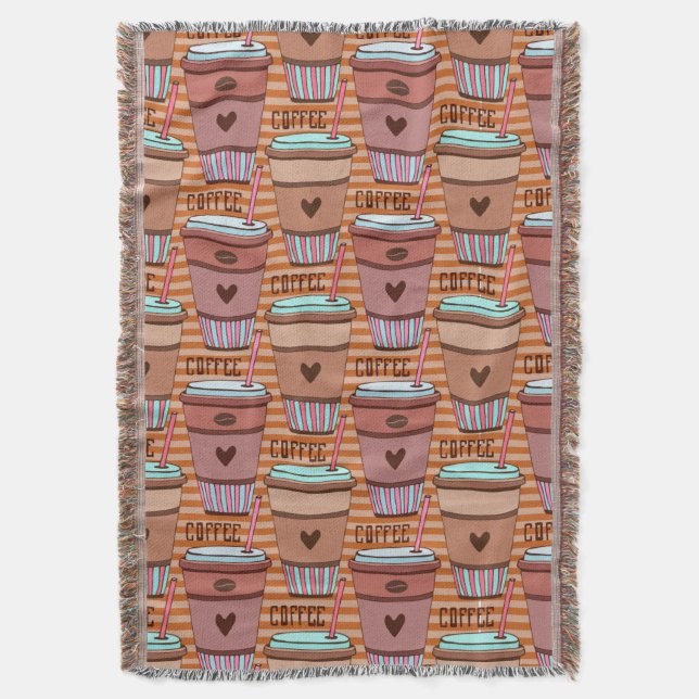Kaffe Älskare Kopp, bönor och hjärter Filt (Framsidan Vertikal)