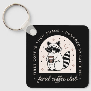 Kaffe älskare lustig raccoon feral klubb nyckelring