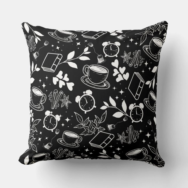 kaffe älskare, modern svart och vit mönster kudde (Framsida)