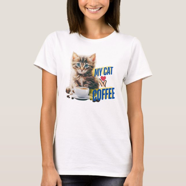 Kaffe älskare och katt t shirt (Framsida)