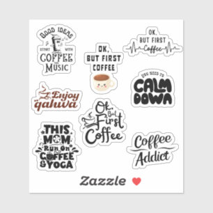 Kaffe Älskare Pack Set Typography Funny Klistermärken