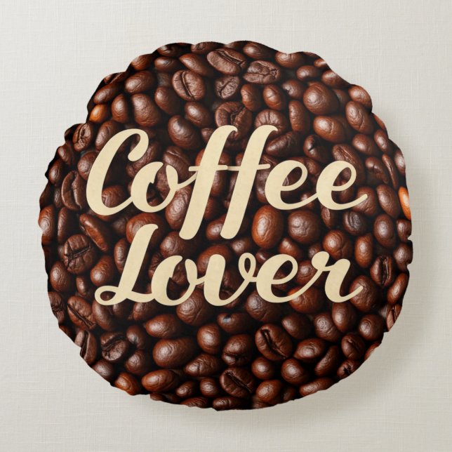Kaffe Älskare Rund Kudde (Framsidan)
