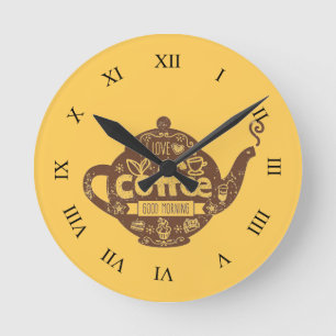 Kaffe älskare vintage retro cafe art I kärlek kaff Rund Klocka