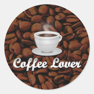 Kaffe Älskare, vit Kopp/bruna bönor Runt Klistermärke