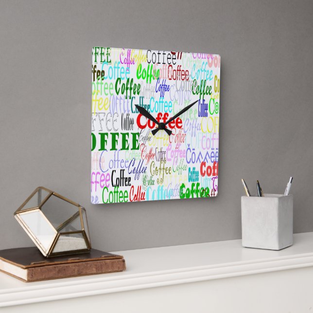 Kaffe Älskare Wall Clock Fyrkantig Klocka (Kontor)