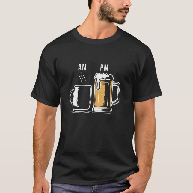 Kaffe AM Beer PM - Funny koffeinöl som dricker L T Shirt (Framsida)