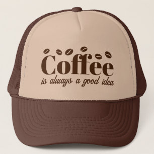 Kaffe är alltid en bra idé brun truckerhatt keps