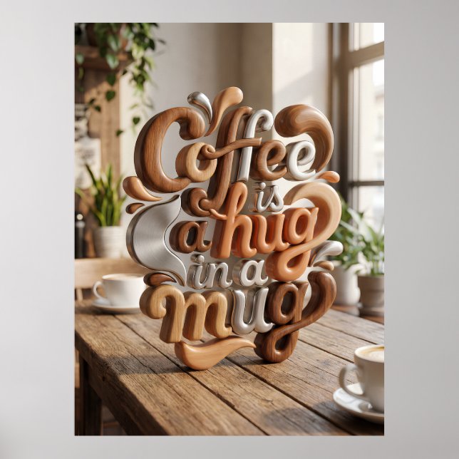 kaffe är en kram i en mugg poster (Framsidan)