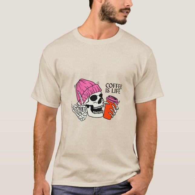 Kaffe är Life Skeleton Coffee Älskare T-Shirt (Framsida)