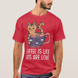 Kaffe är livflottar som är Kärlek Cat Drinker Drun T Shirt