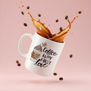 Kaffe är min första Kärlek Cute Funny Coffee Latte Kaffemugg