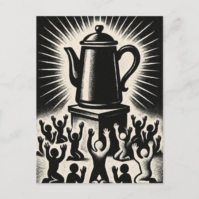 Kaffe är min religion - beskyddskaffe vykort (Framsida)