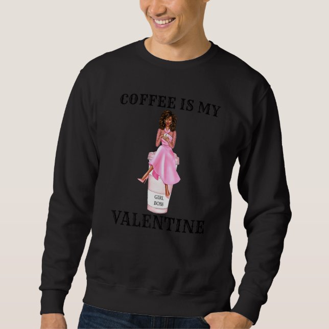 Kaffe är min Valentines day-svarta kö Melanin W Lång Ärmad Tröja (Framsida)