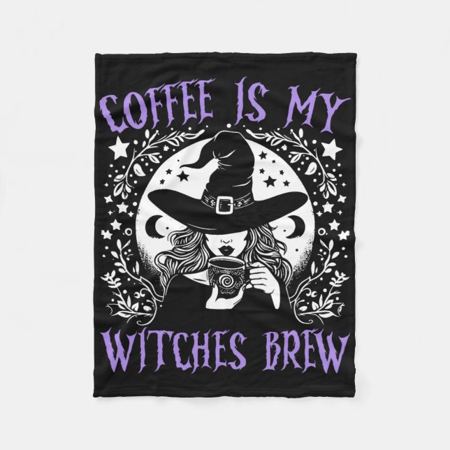 Kaffe är min vinkling Brew Retro Halloween Witch B Fleecefilt (Framsidan)