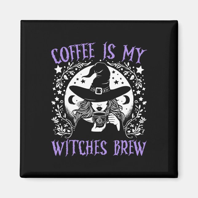 Kaffe är min vinkling Brew Retro Halloween Witch B Magnet (Framsidan)