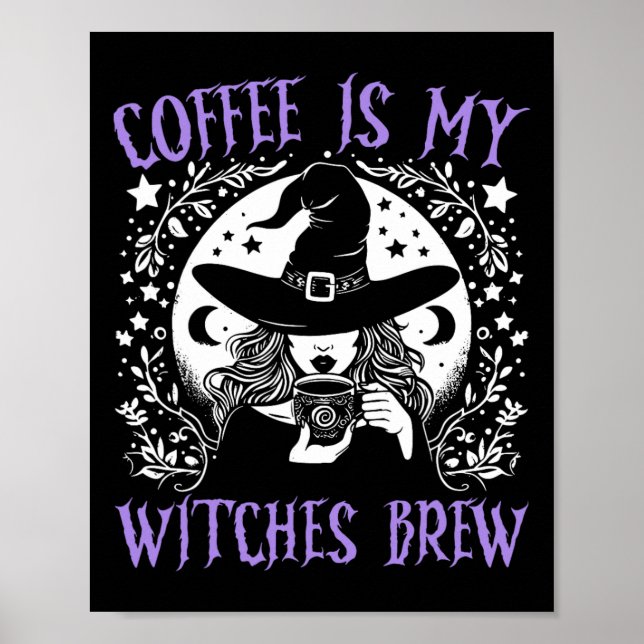 Kaffe är min vinkling Brew Retro Halloween Witch B Poster (Framsidan)