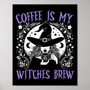 Kaffe är min vinkling Brew Retro Halloween Witch B Poster